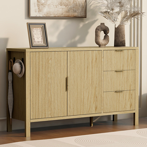 Modern Wave Pattern Sideboard With 3 <b>Drawers</b> Large <b>Storage</b> Buffet Cabinet With Hooks And Extra Center Leg - Product Image 5
