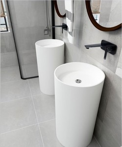 Estación de Lavado de Manos Portátil, Lavabo Independiente para Baño, Lavabo con Pedestal de Resina de Piedra de Superficie Sólida - Product Image 2