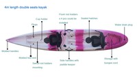 Kayak double en plastique de haute qualité, durable, résistant à l'eau, 3,8 m (13 pieds), pour deux personnes, prix abordable, vente en gros