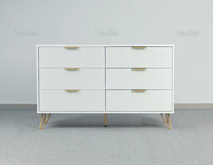 <span class=keywords><strong>Commode</strong></span> moderne à 6 tiroirs pour chambre à coucher Commodes doubles blanches avec poignées dorées Table buffet en bois pour le salon - Product Image 1