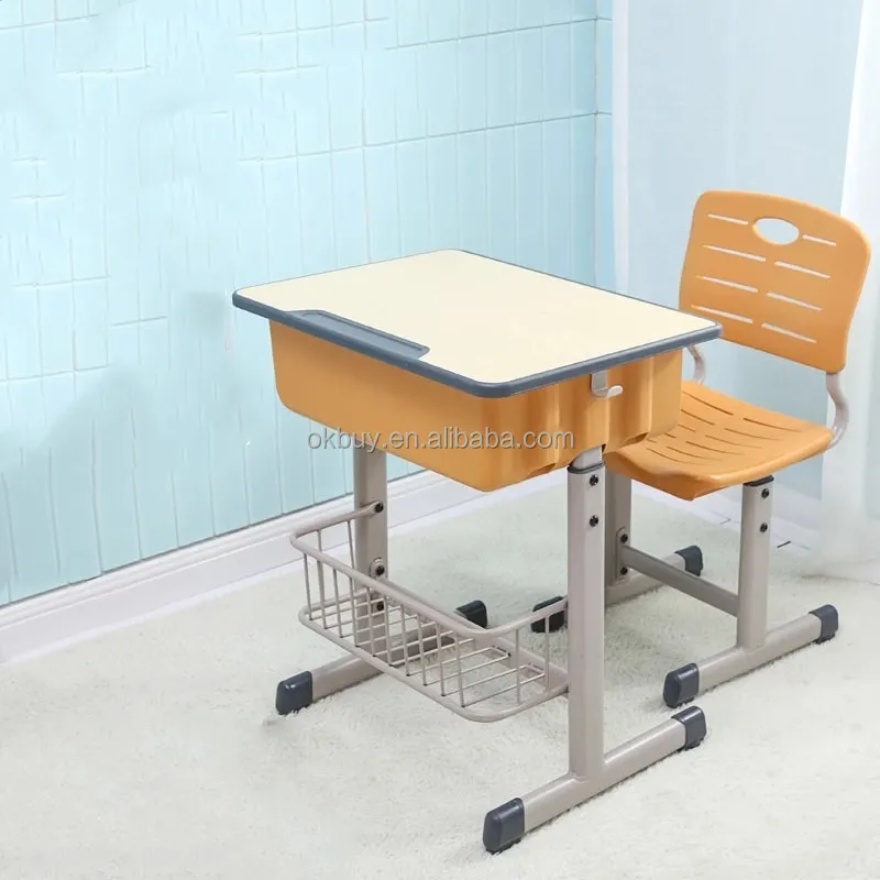 Großhandel verstellbarer Studenten tisch und Stuhl University Classroom School Möbel Set Single Metall MDF Tisch mit Stuhl