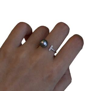 Bague en perle noire de Tahiti naturelle de luxe en gros, de la série Light Luxury, corps entier en argent pur S925 avec boîte cadeau - Product Image 5