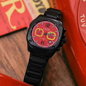 Montre pour homme CILOA, ronde, rouge, personnalisable, luxe, haute qualité, multifonctionnelle, grand cadran, montre à quartz étanche pour homme. - Product Image 1