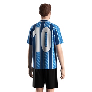 Polo de fútbol transpirable y resistente al desgaste Jersey de fútbol de rayas clásicas para hombre para entrenamiento informal - Product Image 3