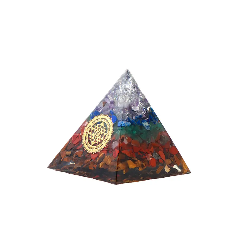 Pirâmide de quartzo chakra de cristal natural, pirâmide prata com <span class=keywords><strong>logotipo</strong></span> dourado