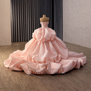241146 Beautiful Pink Lace <b>Sequined</b> Tassel Ball Gown Ruffle Vintage Natural Waistline Chapel Train Floor-Length Party Evening - Product Image 3