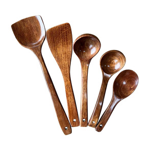 Wooden Spatula And Spoon <b>Set</b> 5 Pieces <b>Hand</b> <b>Wash</b> Only Kitchen Utensil Cooking Tool - Product Image 1