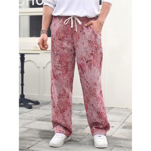 FOXA Men's Floral Pants Straight Leg <b>Drawstring</b> Waist Breathable Cotton <b>Trousers</b> With Pockets Streetwear - Product Image 3