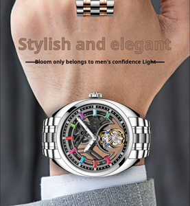 Montre mécanique squelette tourbillon pour homme, bracelet en acier inoxydable, verre saphir, mouvement automatique - Product Image 5