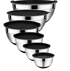 Cucina fabbrica di cottura all'ingrosso di alta qualità in acciaio inox ciotola di insalata con coperchio in Silicone nero - Product Image 1