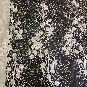 Tessuto di pizzo di <span class=keywords><strong>Tulle</strong></span> fiore <span class=keywords><strong>bianco</strong></span> <span class=keywords><strong>ricamato</strong></span> da sposa per abiti LT21896 - Product Image 4