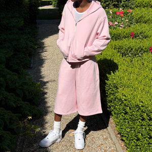 Sweat-shirt à capuche zippé rose en polaire pour homme, 100% coton, tricoté épais, coupe classique, hiver - Product Image 4