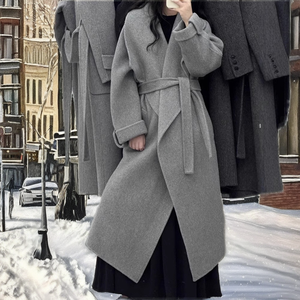 Nouveauté : Manteau d'hiver court en laine et viscose <span class=keywords><strong>double</strong></span> face, col large, amincissant, avec ceinture, coupe-vent, non tissé - Product Image 1