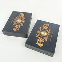 Boîtes à cigares en bois personnalisées avec finition noire, impression couleur, couvercle rabattable, ventilation, rangement solide, cadeau
