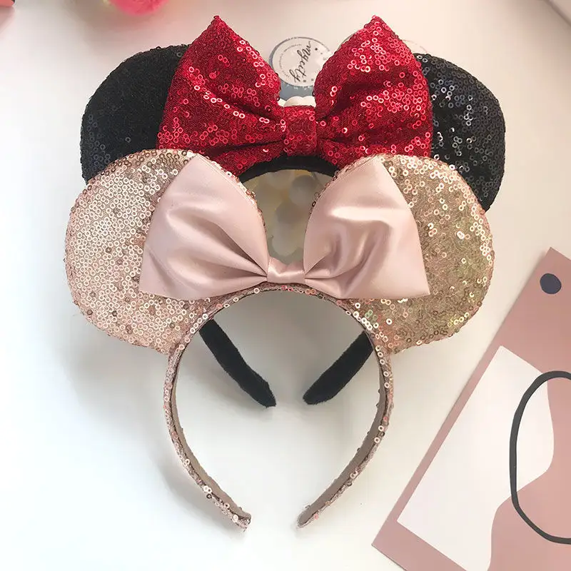 SongMay Mickey Ears Headband Sequin Busur Ikat Rambut untuk Anak-anak Hiasan Kepala Cosplay Aksesoris Rambut Pesta