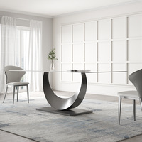 GEDO Table à manger de luxe pour la maison avec base moderne en acier inoxydable en forme de lune Plateau en marbre de haute qualité Meubles populaires pour la maison