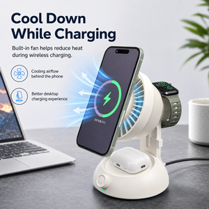 <span class=keywords><strong>Chargeur</strong></span> sans fil 4-en-1 pour ordinateur de bureau avec ventilateur de refroidissement, charge rapide pour téléphone, écouteurs et montre connectée, idéal pour un usage personnel - Product Image 4