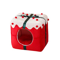 Lit pour chat et chien, fermé, en peluche chaude, pour l'automne, l'hiver et Noël, pour petits chiens et chiens Teddy, article cadeau de Noël pour animaux de compagnie