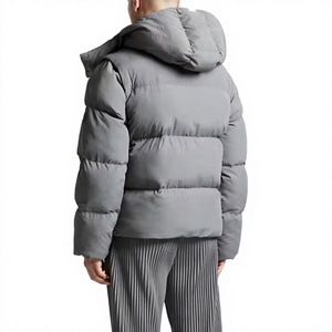 Veste d'hiver rembourrée à capuche noire pour homme, coupe régulière, couleur unie, fermeture éclair, coupe-vent - Product Image 3