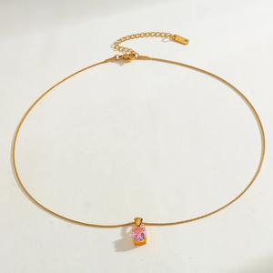 Elegant 18K <b>Gold</b> Plated 304 Stainless Steel <b>Necklace</b> With Zircon Round Oval Pendant Classic Electroplating <b>Snake</b> Chain Jewelry - Product Image 6