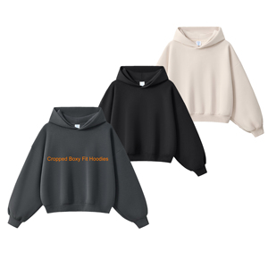 Sweat à capuche épais 100 % coton, broderie personnalisée du logo, 400 g/m², en molleton bouclette vierge, coupe carrée, court et oversize pour homme - Product Image 2