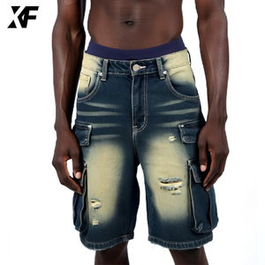 شورت جينز أصلي مخصص من XUFEI، ملابس الشارع للرجال، 100% قطن، فضفاض وممزق بغسيل حمضي، شورت كارجو للرجال - Product Image 2