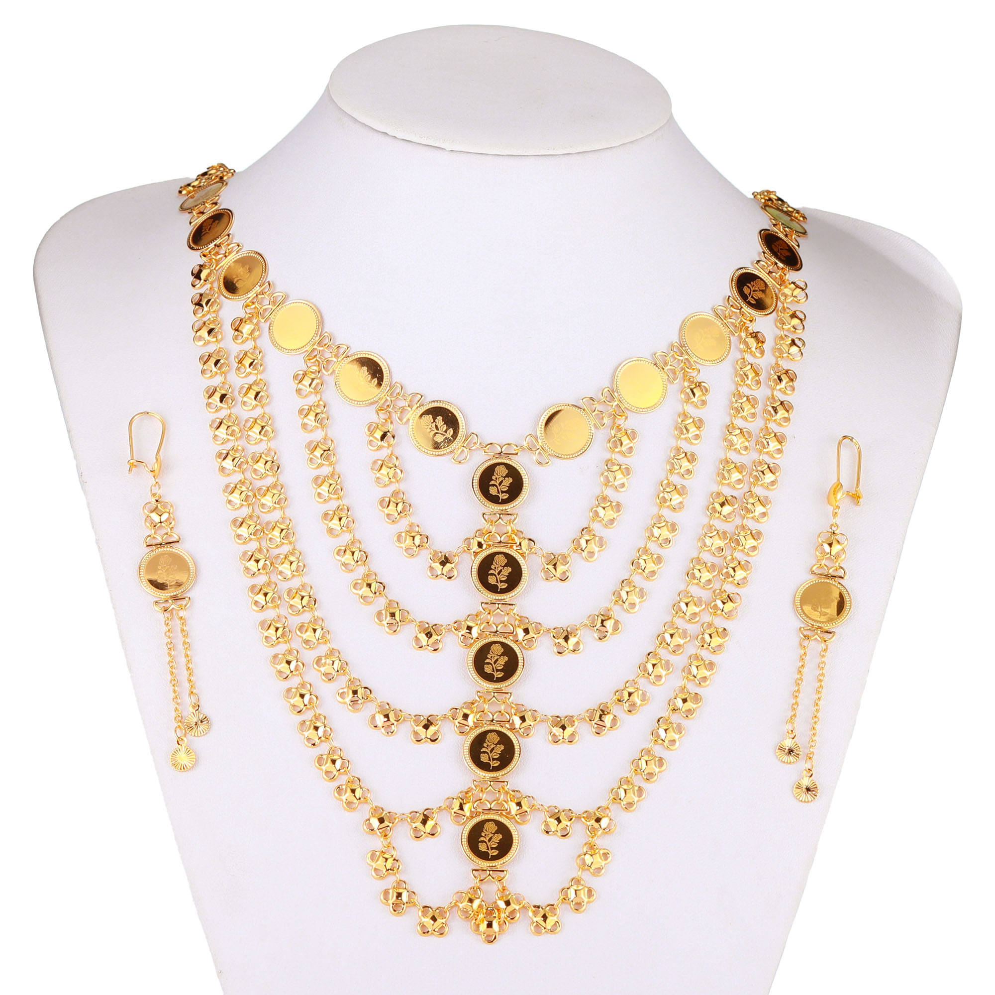 Handmade African Dubai Gold Color Crystal Necklace Earring Jewelry Sets Nigerian Wedding Accessories Costume Jewelry Sets (Silver)　並行輸入品 Luxury Dubai Gold Necklace Jewelry Set - African Wedding Necklace
