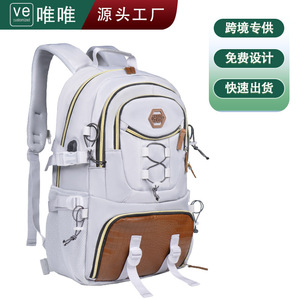 Oxford Cloth <b>Backpack</b> <b>Large</b> Capacity Adjustable Shoulders Travel Hiking School Bag Unisex Solid Color - Product Image 2