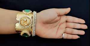 Bracelet de manchette de mode fait main polonais réglable personnalisable avec des pierres multicolores naturelles grappes de perles de perles pierres précieuses - Product Image 2