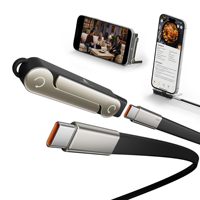 Cable USB-C a Tipo-C de Carga Rápida de 240W con Soporte Desmontable para Teléfono, Material de Nailon y Silicona, Compatible con iOS
