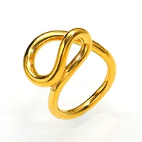 Bague de mode en acier inoxydable plaqué or, design incurvé torsadé irrégulier poli brillant, pour femme, usage quotidien