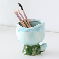 Porte-stylo haut de gamme en céramique motif fleur chinoise, tube de rangement créatif pour pinceaux de maquillage, support de bureau décoratif, cadeau pour filles