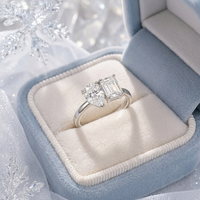 Bague de fiançailles en argent sterling 925 avec moissanite, taille émeraude poire, deux pierres, design classique