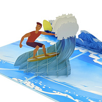 Nouvel Arrivage Vente en Gros Usine Cartes de Vœux 3D Pop-up Thème Surf Cartes en Papier pour Remerciements et Anniversaires