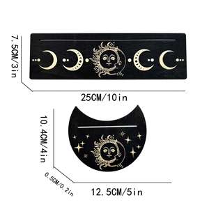 Novedad de Fábrica: Soporte de Madera Negra para Cartas de Tarot, Decoración del Hogar, Tallado en Madera de Tilo, Diseño de Luna, Sol y Estrellas - Product Image 2