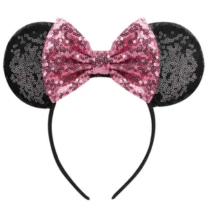 Cartoon Pailletten Mickey Ears Haarschmuck Bling Pailletten Big Bow Gummibänder für Kinder Haare