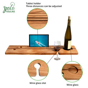 Youlike Bamboo Bath Caddy Tray for a Home Spa Experience Fits Most With <b>Wine</b> <b>Glass</b> <b>Holder</b> and Book Stand - Product Image 2