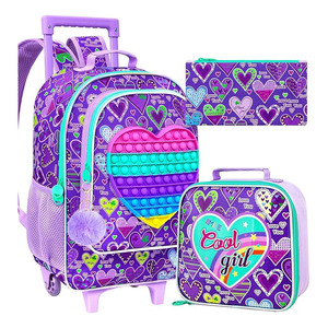 Zipper for Girls Boys School <b>Backpack</b> for Elementary Students Includes Lunch Box 3PCS <b>Wheeled</b> Waterproof Polyester <b>Backpack</b> - Product Image 1