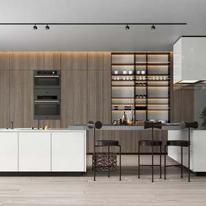 Cuisine moderne complète de luxe, armoires sur mesure, bois massif, contreplaqué, panneau mélaminé, acier inoxydable, évier en granit - Product Image 1