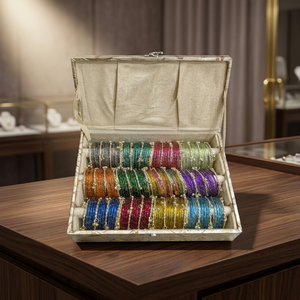 Paquete Combinado de Brazaletes de Cristal Kashmiri Royal Heritage, 192 Piezas, Brazaletes de Cristal en Forma de Gota de Agua en Varios Tonos con Dijes Colgantes de Campana Dorada - Product Image 3