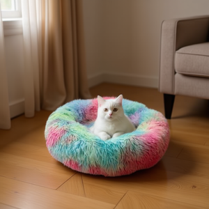 Set di Tre Pezzi per Cuccia Rotonda in Velluto Colorato a Forma di Pavone, per Letti Eleganti per Animali Domestici - Product Image 3