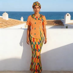 Ensemble jupe et robe d'été en coton grande taille pour femmes africaines, avec manches courtes, coupe ajustée et foulard 2526056 - Product Image 3