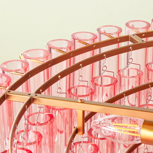 Lámpara Colgante Moderna de Latón Antiguo con Tubo de Vidrio Transparente Rosa Ámbar, Iluminación para Villa o Restaurante, Lámpara de Araña Redonda Grande Estilo <span class=keywords><strong>Oldfield</strong></span> para Interiores - Product Image 6