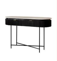 Table console ovale en travertin strié en bois naturel moderne Meuble de salon extensible pour couloir