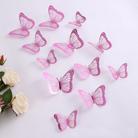 Vente chaude 12 Pièces Ensemble 3D Creative Miroir Coloré Creux papillon Autocollant Autocollant Or Argent Rose Noir Bleu