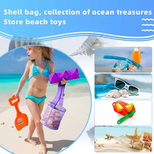Jakijayi - Bolsa de praia para crianças, sacola de mão cilíndrica ajustável com corda para brinquedo de praia, bolsa de praia com zíper
