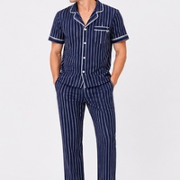 Pyjamas de luxe modernes grande taille pour homme, rayés, vêtements de nuit, vêtements de détente respirants à manches courtes, vente chaude, ODM