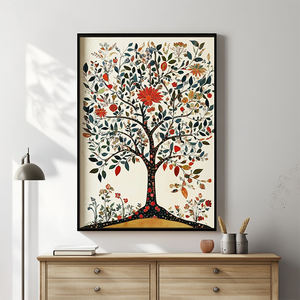 Decoración del Hogar, Impresión en Lienzo Floral Grande y Colorida, Arte Folclórico, Pinturas de Flores Vintage y Arte Mural Indio - Product Image 5