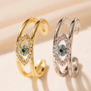 Nuovo Anello Occhio del <span class=keywords><strong>Diavolo</strong></span> Blu Stile Ins, Regolabile, Non Sbiadisce, con Zirconi Placcati Oro, Design alla Moda, Gioielli, Regalo per Donne - Product Image 1