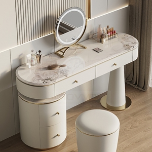 white and gold dressing table stool Dressing Table Set with LED Mirror, Storage Cabinet and Stool main image 0